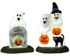 Lemax 24934 - Happy Halloween Ghosts, Set Of 2, Battery-Operated (4.5-Volt) - Spooky Town Halloween Village Accessories* Lemax Spooky Town Accessories