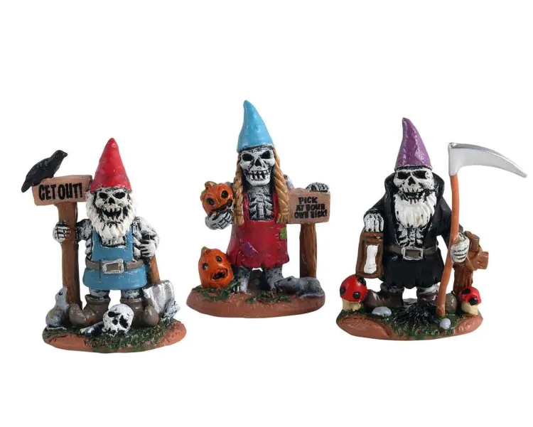 Lemax 14832 - Skeleton Garden Gnomes, Set Of 3 - Spooky Town Accessories* Lemax Spooky Town Accessories