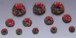 Lemax 34957 - Wreaths With Red Bow, Set Of 12 - Christmas Village Misc. Accessories* Lemax Misc. Accessories